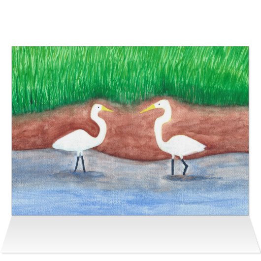 Two white egrets, birds brighten my day cards (Inside Horizontal (Top))