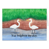 Two white egrets, birds brighten my day cards (Front Horizontal)