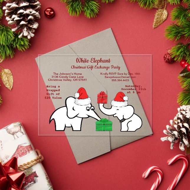 Two White Elephant Christmas Diamond Pattern Acrylic Invitations (Insitu (Holiday))