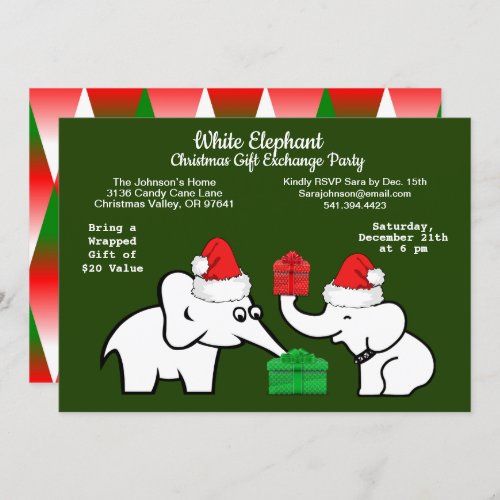Two White Elephant Christmas Diamond Pattern ZPR Invitation