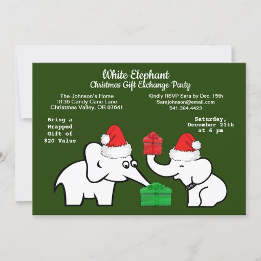Two White Elephant Christmas Diamond Pattern, ZPR Invitation Zazzle