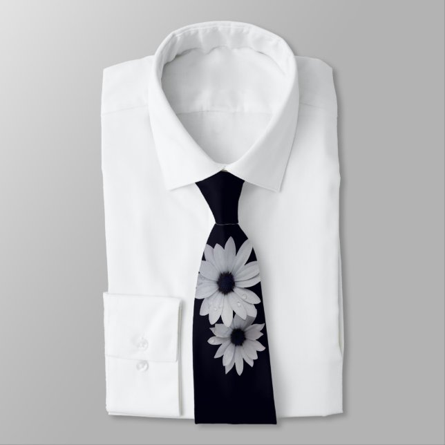 two white flowers neck tie (Tied)