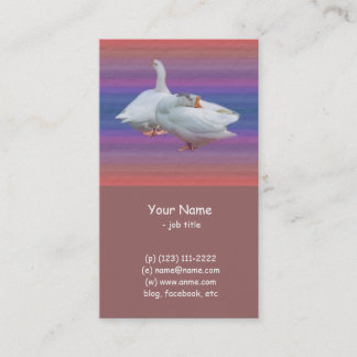 two white geese in fancy background business card