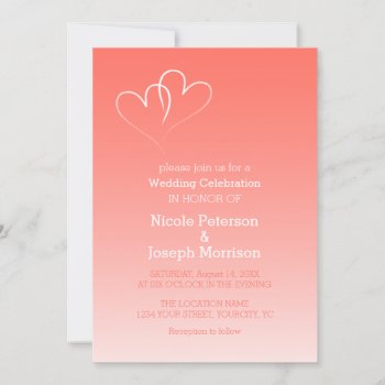 Two White Hearts Intertwined Living Coral Invitation by Frankipeti at Zazzle