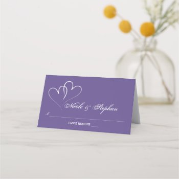 Two White Hearts With Ultra Violet Background Place Card by Frankipeti at Zazzle