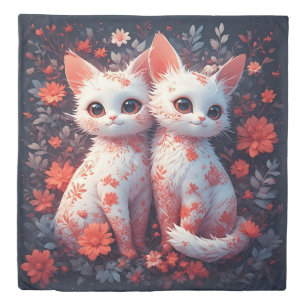 Two White Kittens and flowers Duvet Cover
