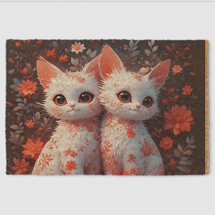 Two White Kittens and flowers Fiber Doormat