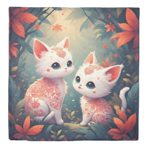 Two White Kittens in a Magical Forest Duvet Cover