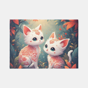 Two White Kittens in a Magical Forest Outdoor Rug
