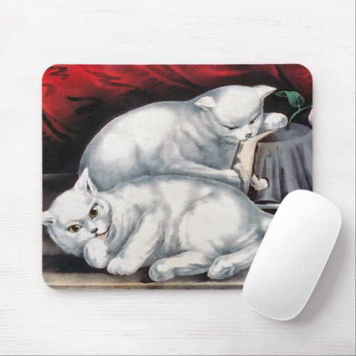 Two White kittens sleeping Mouse Pad