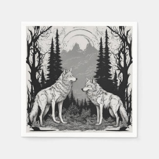TWO WHITE MAGICAN WOLF AT NIGHT NAPKINS