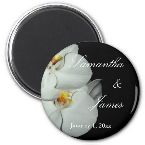Two White Orchids on Black Personal Wedding Magnet