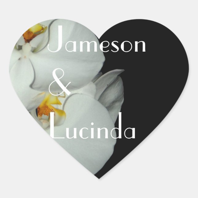 Two White Orchids Personalized Wedding Heart Sticker (Front)