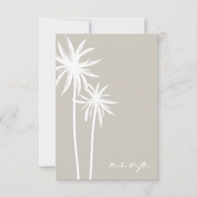 Two White Palm Trees Wedding RSVP Card (Front)