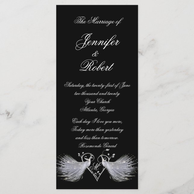 Two White Peacocks and Heart Monogram Program (Front)
