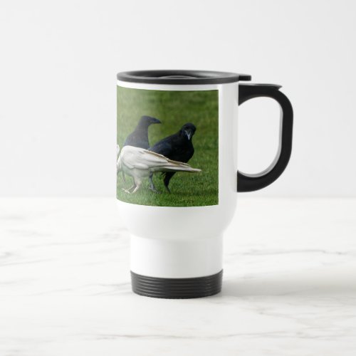 Two White Ravens  3 Black Wildlife Photo Travel Mug