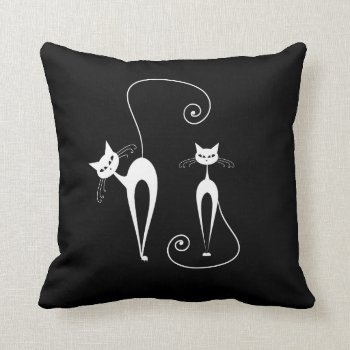 Two White Stylized Cats On Black Throw Pillow by PetsandVets at Zazzle