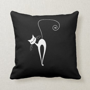 Two White Stylized Cats On Black Throw Pillow by PetsandVets at Zazzle