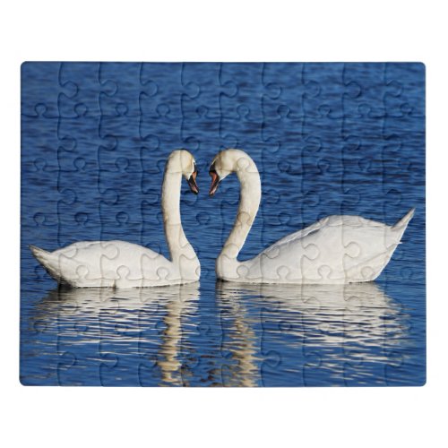 Two White Swans Form Heart Sign Jigsaw Puzzle
