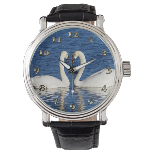 Two White Swans Form Heart Sign Watch