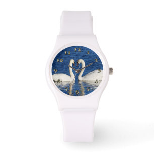 Two White Swans Form Heart Sign Watch