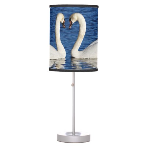 Two White Swans Form Heart Table Lamp