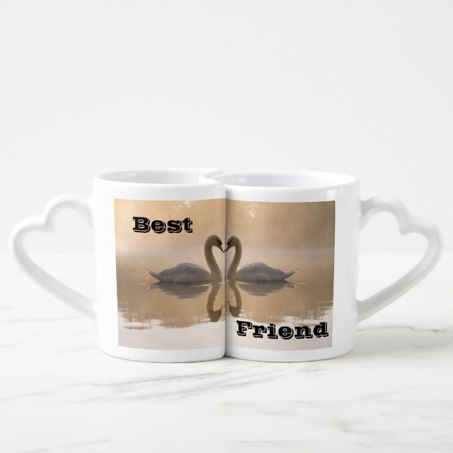 Two white swans kissing. Coffee Mug Set (Back Nesting)