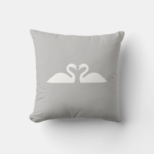 Two White Swans on Silver Throw Pillow