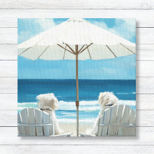 Two White Terriers Relaxing on Beach - Kids Canvas Print