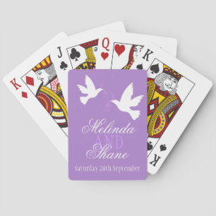 Two whites doves purple wedding name playing cards