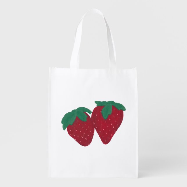 Two Whole Ripe Red Strawberries Painting Tote Bags (Front)