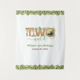 Two Wild 2nd Birthday Jungle Leaves Photo Backdrop