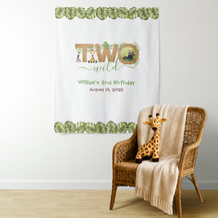 Two Wild 2nd Birthday Jungle Leaves Photo Backdrop