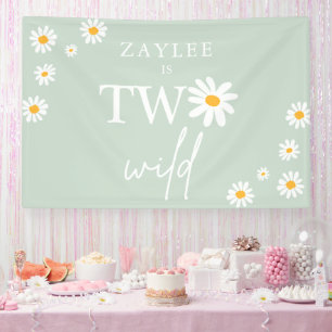 Two Wild 2nd Birthday Party Boho Daisy Welcome Banner