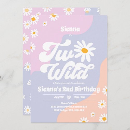 Two Wild 2nd Birthday Party Boho Floral Daisy Invitation