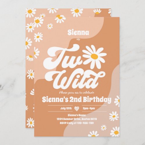 Two Wild 2nd Birthday Party Boho Floral Daisy Invitation