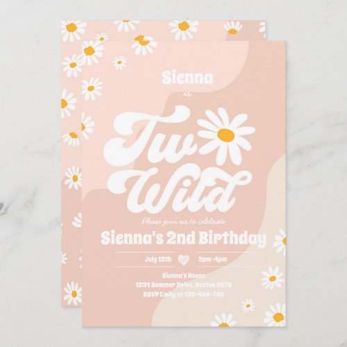 Two Wild 2nd Birthday Party Boho Floral Daisy Invitation