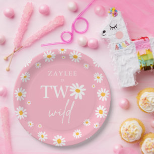 Two Wild 2nd Birthday Party Boho Retro Daisy Paper Plates