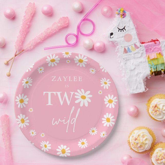 Two Wild 2nd Birthday Party Boho Retro Daisy Paper Plates (Party)