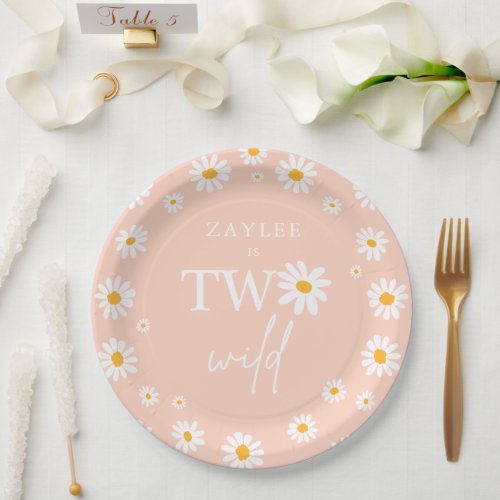 Two Wild 2nd Birthday Party Boho Retro Daisy Paper Plates