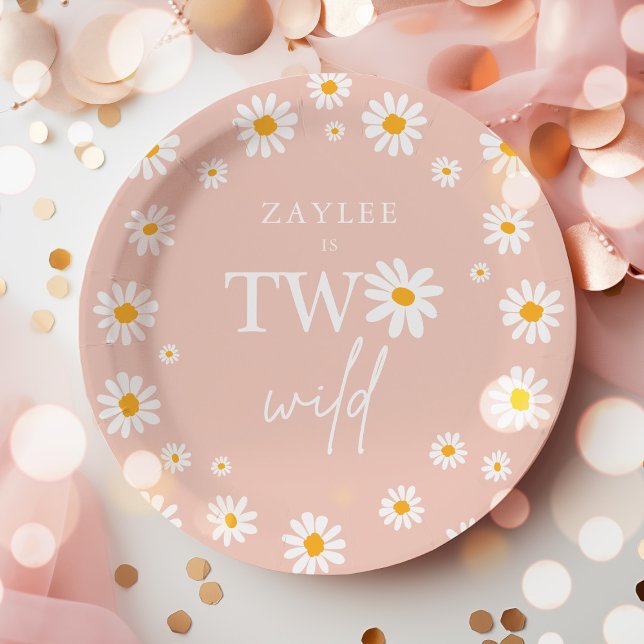 Two Wild 2nd Birthday Party Boho Retro Daisy Paper Plates (Creator Uploaded)