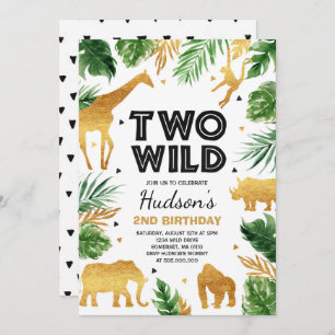 Two Wild 2nd Birthday Party Safari Animals Party Invitation