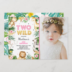 Two Wild 2nd Birthday Party Safari Animals Party Invitation