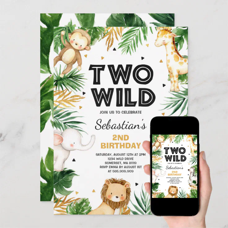 Two Wild 2nd Birthday Party Safari Animals Party Invitation | Zazzle
