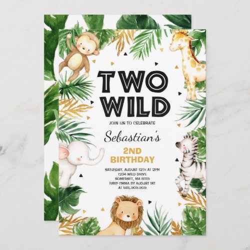 Two Wild 2nd Birthday Party Safari Animals Party Invitation