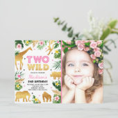 Two Wild 2nd Birthday Party Safari Animals Party Invitation (Standing Front)