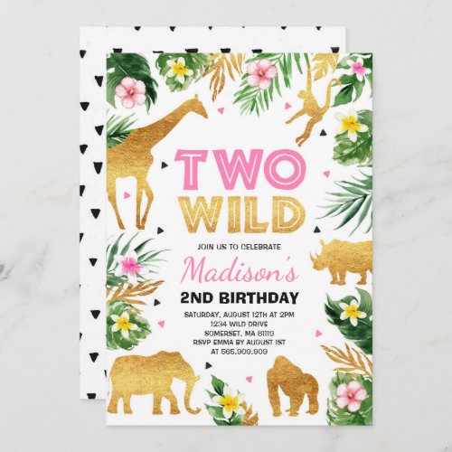 Two Wild 2nd Birthday Party Safari Animals Party Invitation