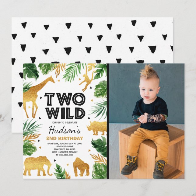 Two Wild 2nd Birthday Party Safari Animals Party Invitation (Front/Back)