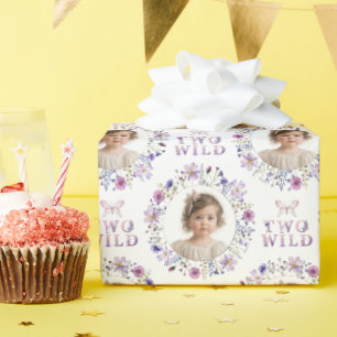 Two Wild 2nd Birthday Photo Gift Wrap Paper