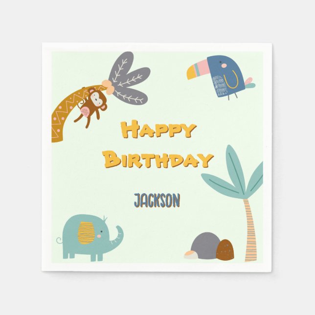 Two Wild 2nd Birthday Safari Animals Cute Napkins (Front)
